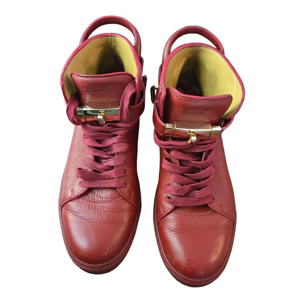 Buscemi Sneakers Mens 42 US 8.5-9 Red Leather 100MM Guts/Guts High Top Gold Lock - Picture 9 of 13